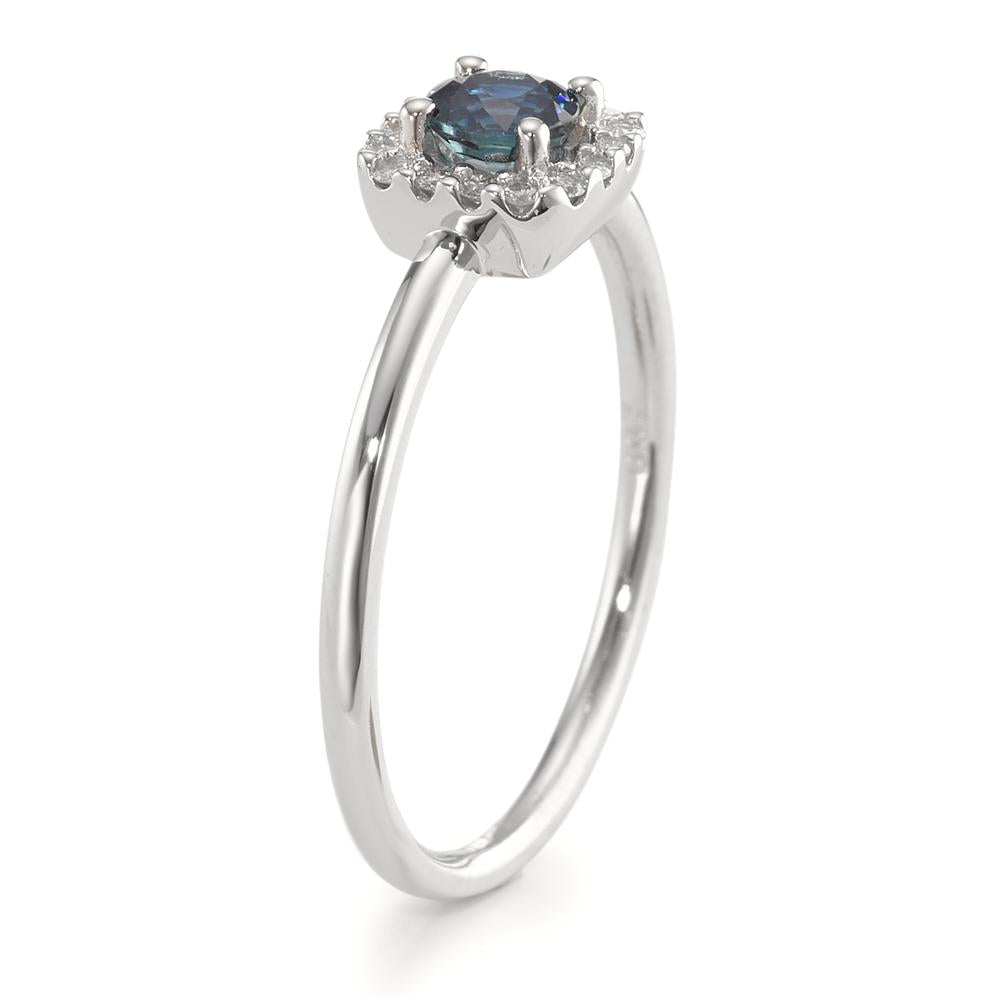 Solitaire ring 18k White Gold Sapphire Blue, Diamond White, 0.07 ct, 12 Stones, w-si