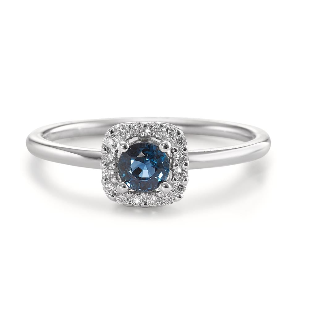 Solitaire ring 18k White Gold Sapphire Blue, Diamond White, 0.07 ct, 12 Stones, w-si