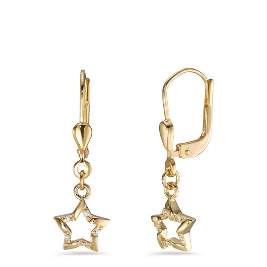 Drop Earrings 9k Yellow Gold Zirconia 10 Stones Star Ø7.5 mm