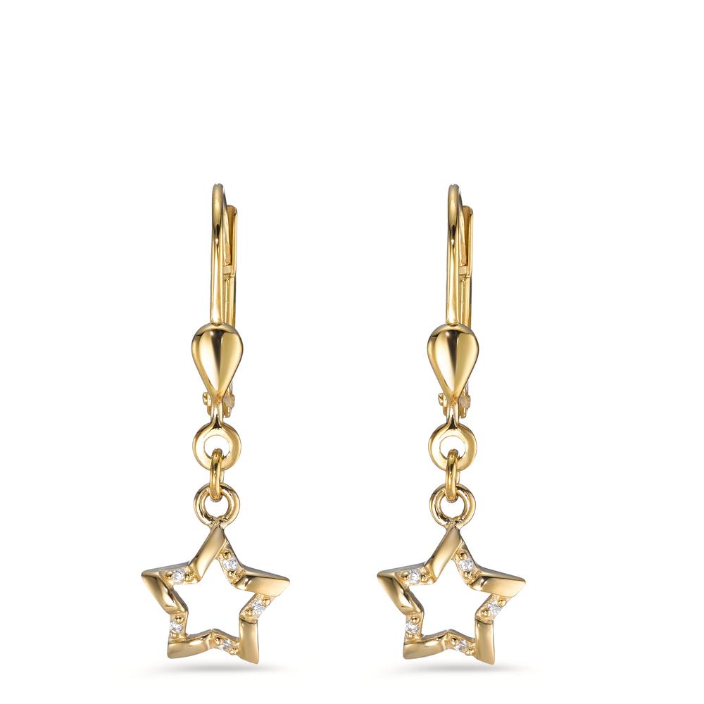 Drop Earrings 9k Yellow Gold Zirconia 10 Stones Star Ø7.5 mm