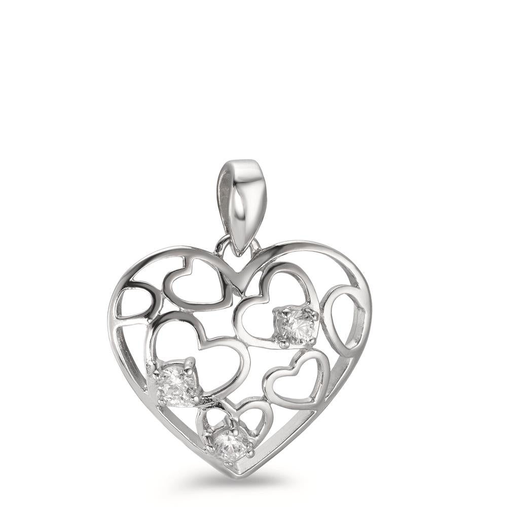 Pendant Silver Zirconia 3 Stones Rhodium plated Heart Ø17 mm