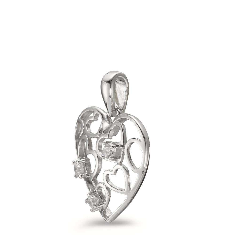 Pendant Silver Zirconia 3 Stones Rhodium plated Heart Ø17 mm