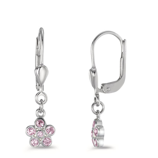 Drop Earrings Silver Zirconia 12 Stones Rhodium plated Flower Ø6 mm