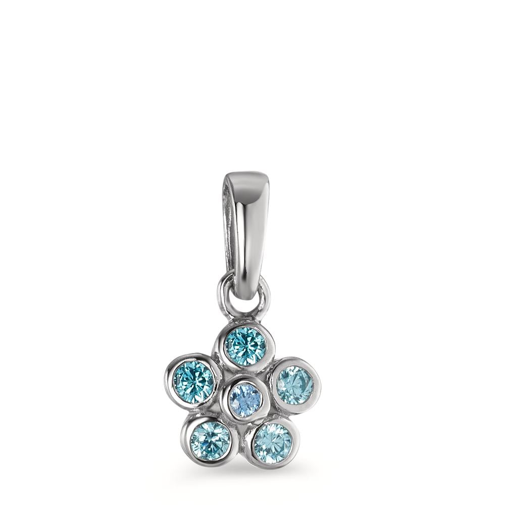 Pendant Silver Zirconia Aqua, 6 Stones Rhodium plated Flower Ø7 mm