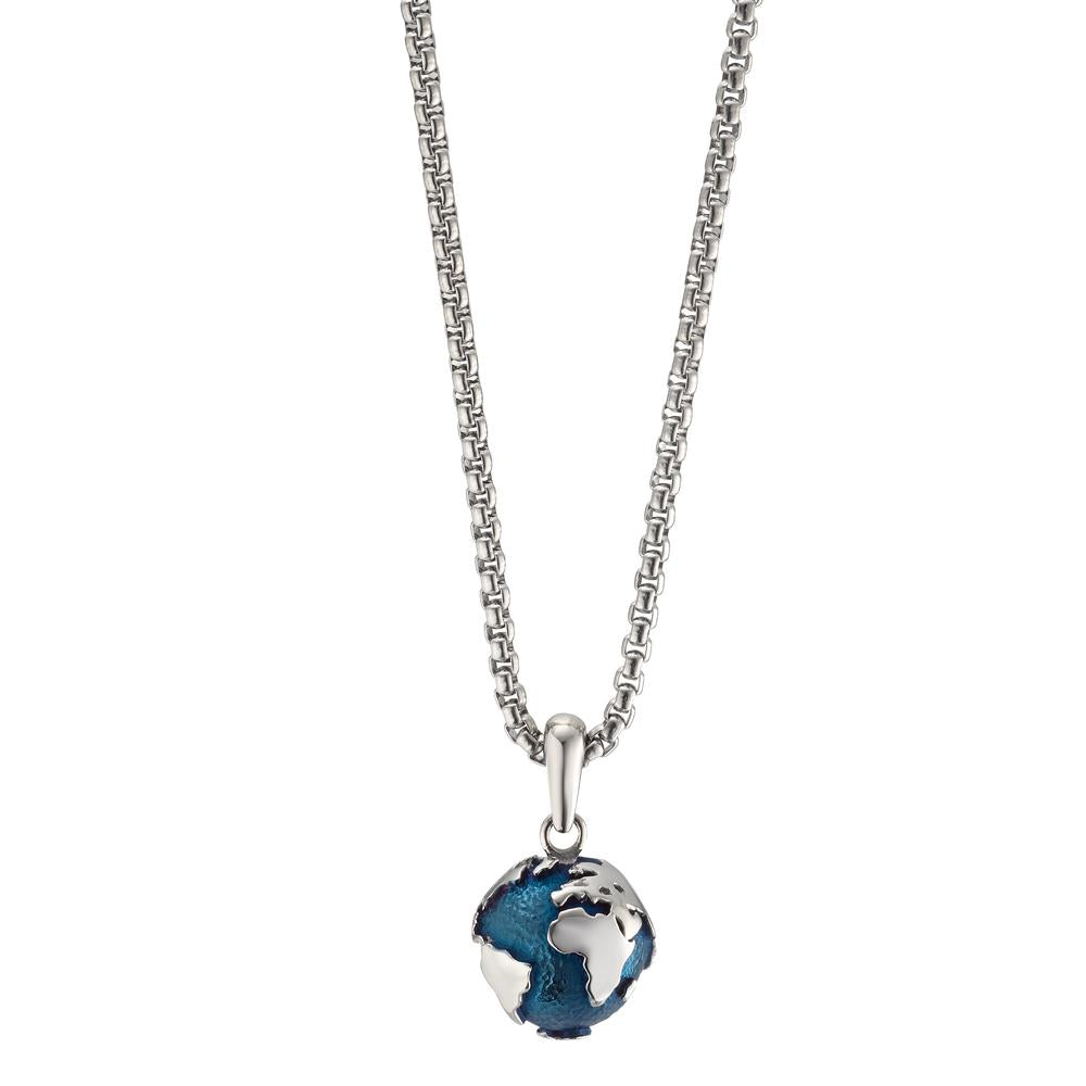 Necklace with pendant Stainless steel Blue IP coated Globe 80 cm