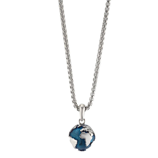 Chain necklace with pendant Stainless steel Blue IP coated Globe 80 cm