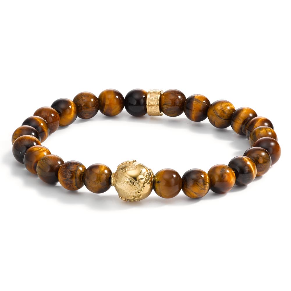 Bracelet Stainless steel Tiger Eye Yellow IP coated Globe 21 cm