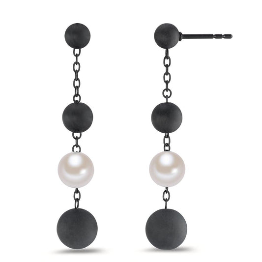 Drop Earrings Stainless steel, Carbon Black IP coated Shell pearl Ø8 mm