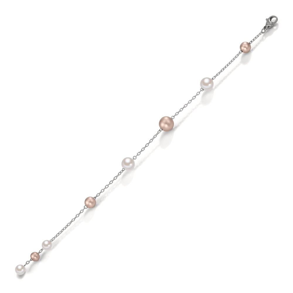 Bracelet Stainless steel, Aluminum Rose IP coated Shell pearl 17-18.5 cm Ø8 mm