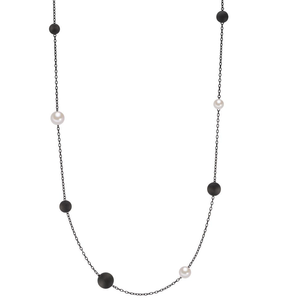 Necklace Stainless steel, Aluminum Black IP coated Shell pearl 70 cm Ø8 mm