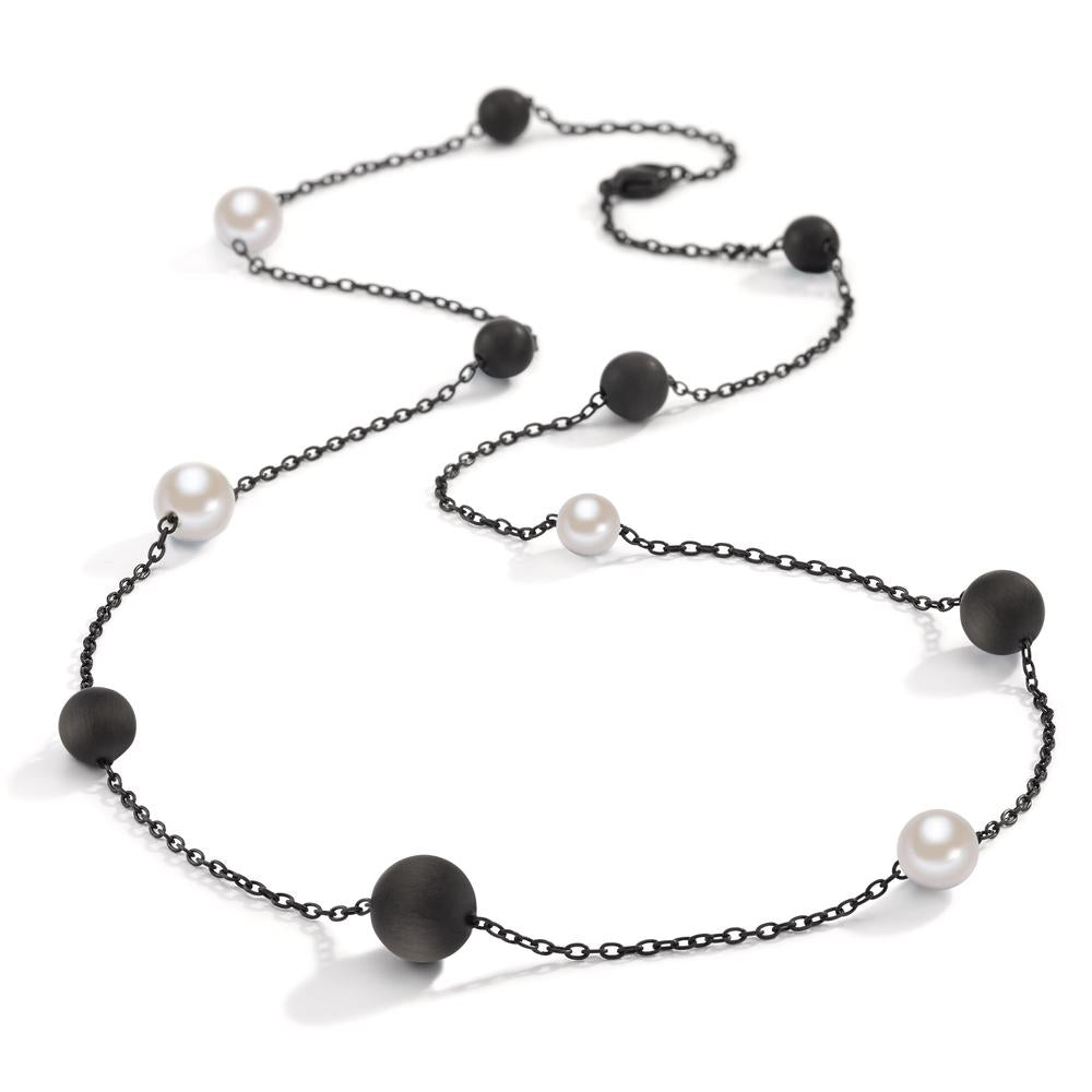 Necklace Stainless steel, Aluminum Black IP coated Shell pearl 70 cm Ø8 mm