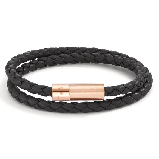 Bracelet Leather, Stainless steel Rose IP coated 19 cm