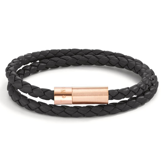 Bracelet Leather, Stainless steel Rose IP coated 21 cm