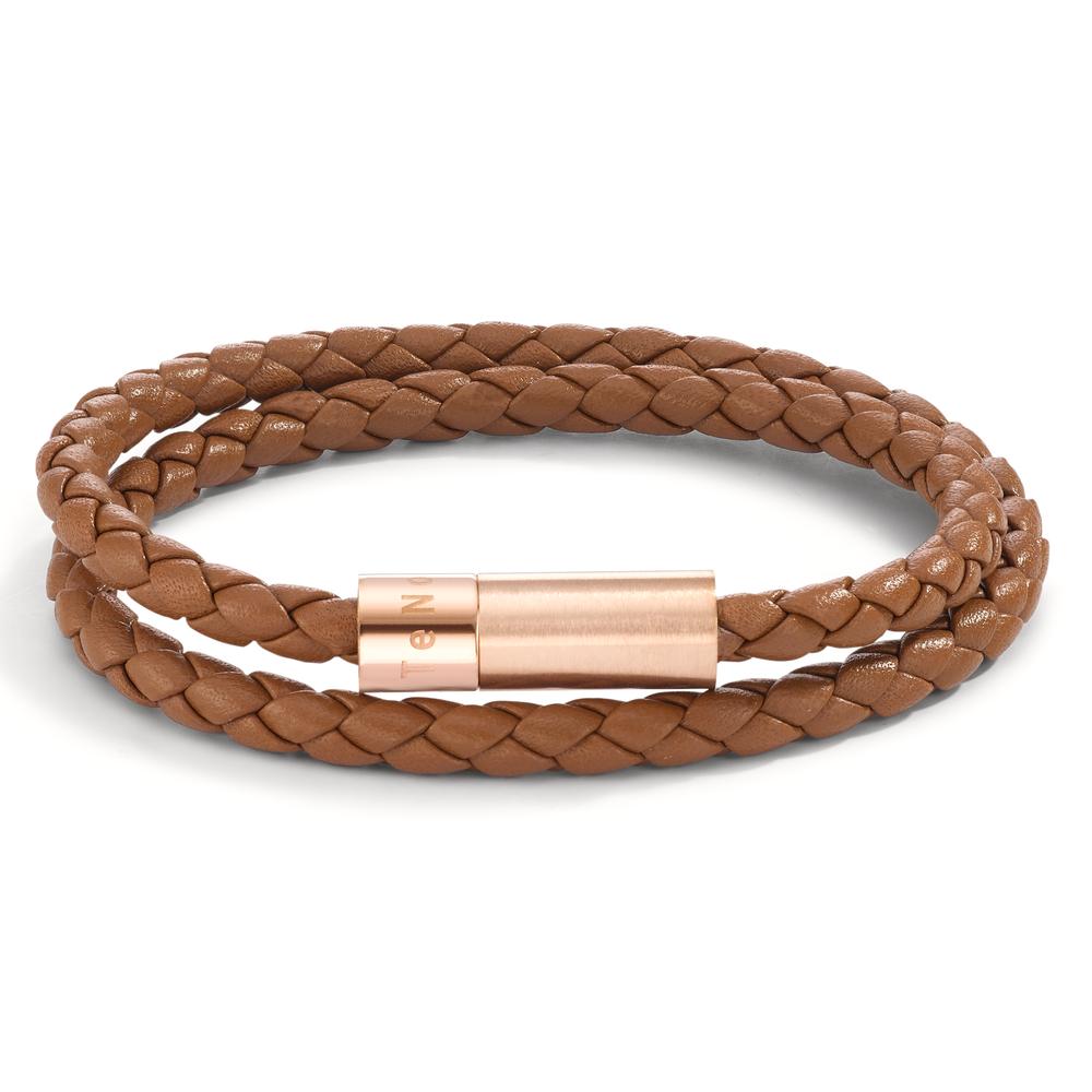 Bracelet Leather, Stainless steel Rose IP coated 19 cm