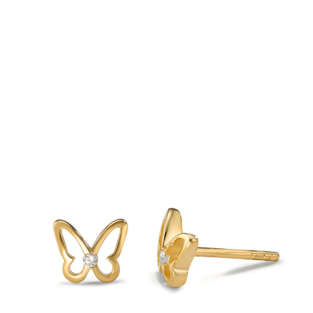 Stud earrings 9k Yellow Gold Zirconia 2 Stones Butterfly Ø6 mm