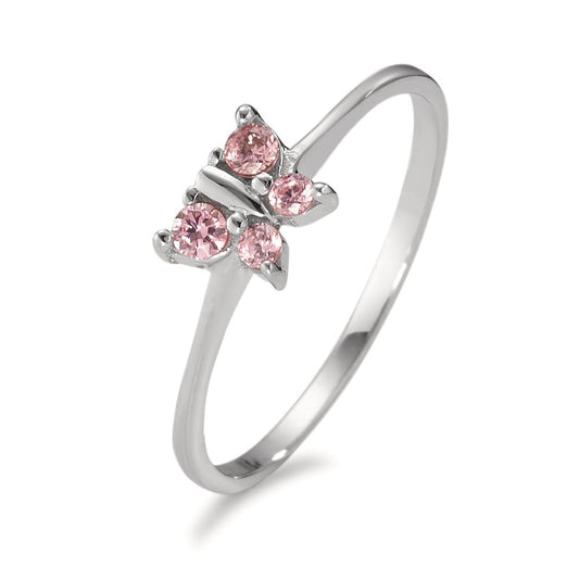 Ring Silver Zirconia Rose, 4 Stones Rhodium plated Butterfly