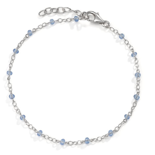 Bracelet Silver Zirconia Light Blue, 16 Stones Rhodium plated 17.5-19.5 cm