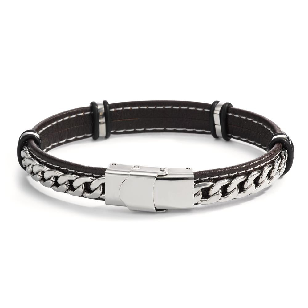 Bracelet Leather, Stainless steel 21 cm