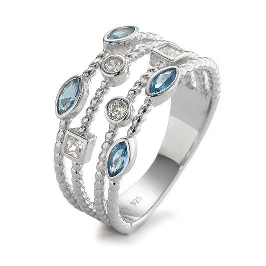 Ring Silver Zirconia Blue, 8 Stones Rhodium plated