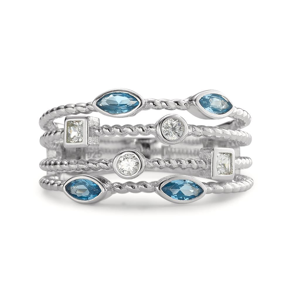 Ring Silver Zirconia Blue, 8 Stones Rhodium plated