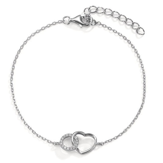 Bracelet Silver Zirconia 14 Stones Rhodium plated Heart 16.5-19.5 cm