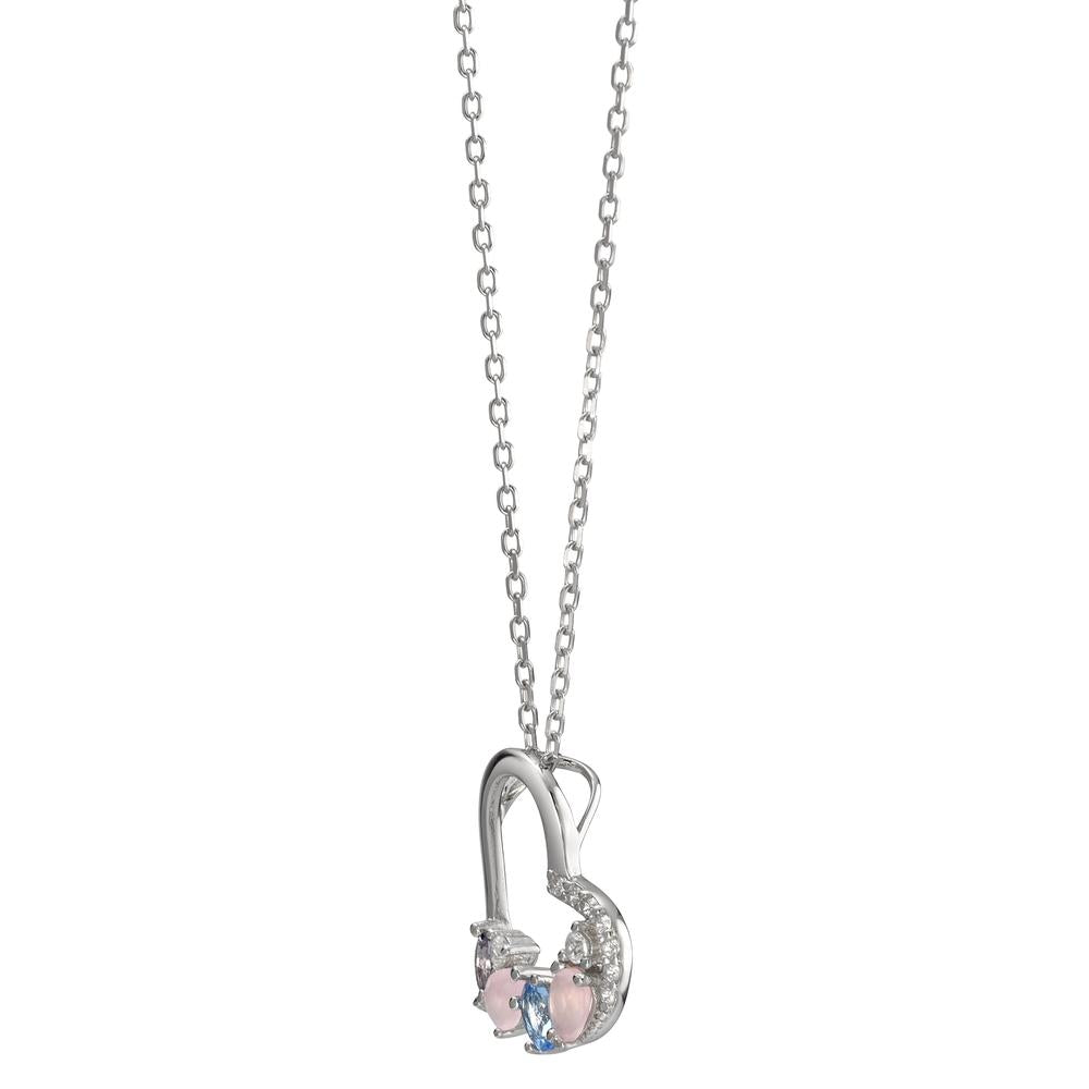 Necklace Silver Zirconia Colorful, 14 Stones Rhodium plated Heart 40-45 cm