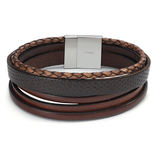 Bracelet Leather, Stainless steel 21 cm