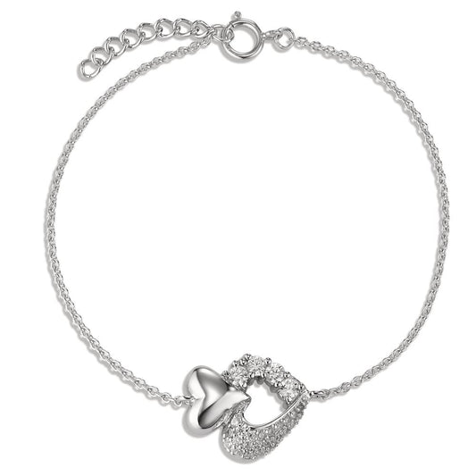 Bracelet Silver Zirconia Heart 17-19 cm