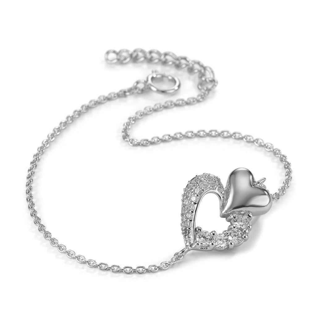 Bracelet Silver Zirconia Heart 17-19 cm