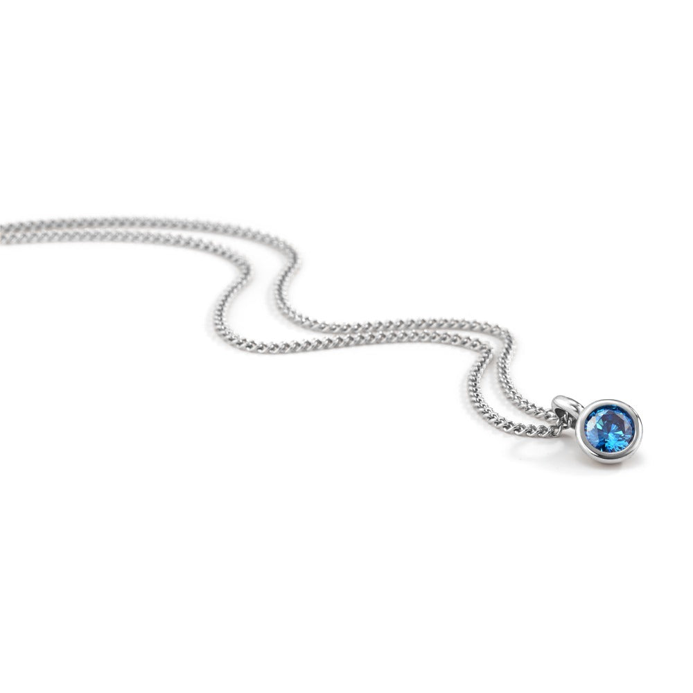 Necklace with pendant Stainless steel Zirconia Blue 42 cm Ø7 mm