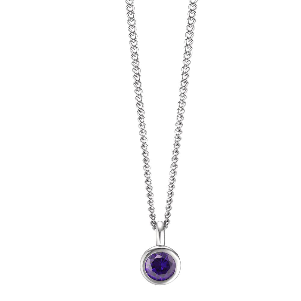 Necklace with pendant Stainless steel Zirconia Violet 42 cm Ø7 mm