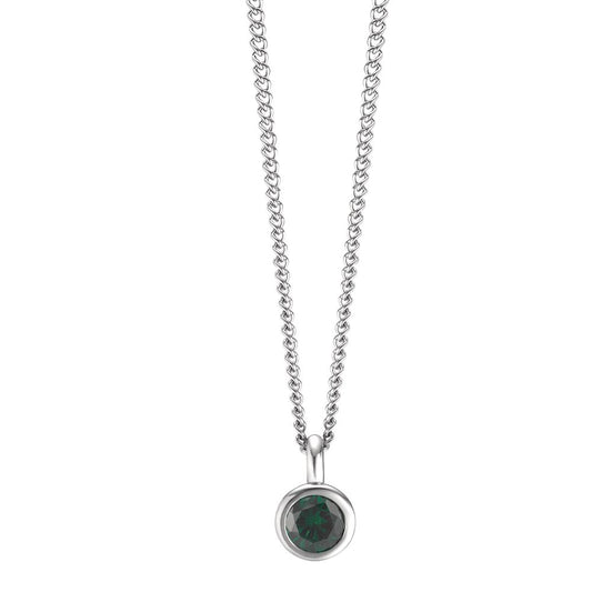 Necklace with pendant Stainless steel Zirconia Green 42 cm Ø7 mm