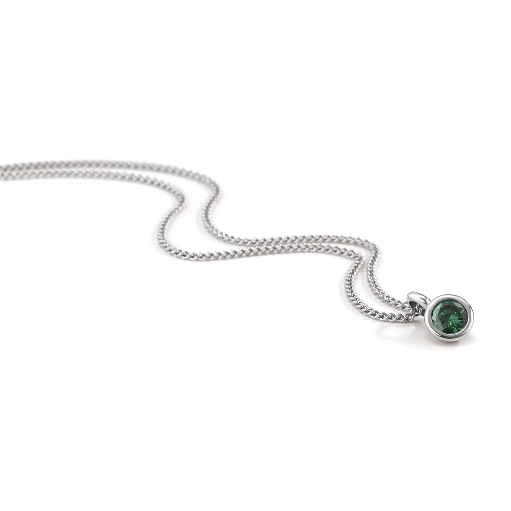 Necklace with pendant Stainless steel Zirconia Green 42 cm Ø7 mm