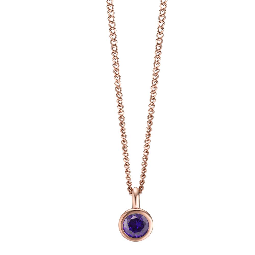 Necklace with pendant Stainless steel Zirconia Violet IP coated 42 cm Ø7 mm