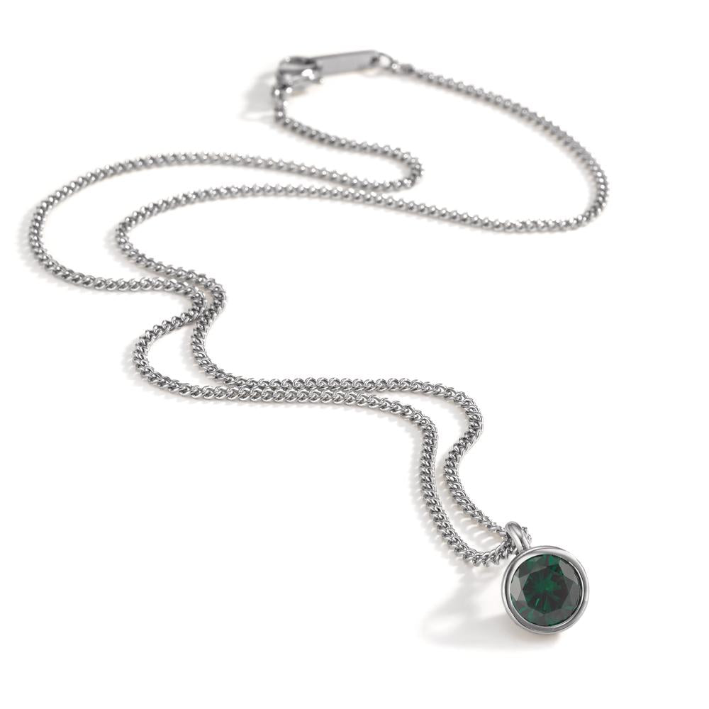 Necklace with pendant Stainless steel Zirconia Green 42 cm Ø9.5 mm