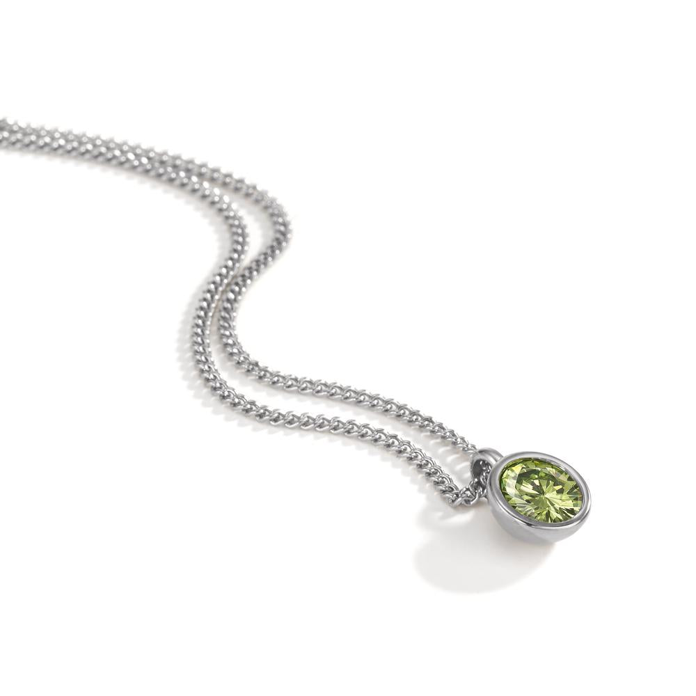 Necklace with pendant Stainless steel Zirconia Green 42 cm Ø9.5 mm