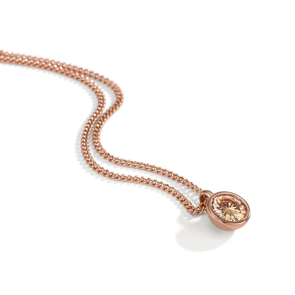 Necklace with pendant Stainless steel Zirconia Rosé IP coated 42 cm Ø9.5 mm