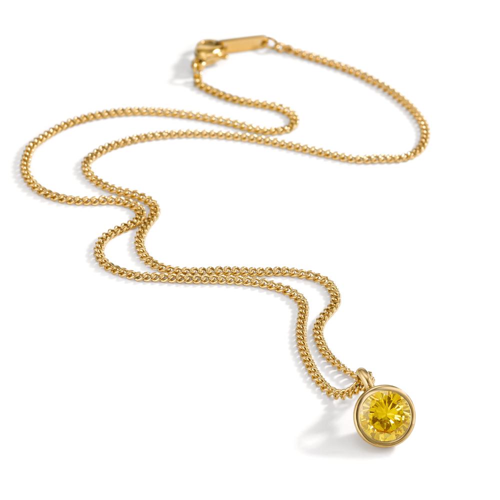 Necklace with pendant Stainless steel Zirconia Yellow IP coated 42 cm Ø9.5 mm