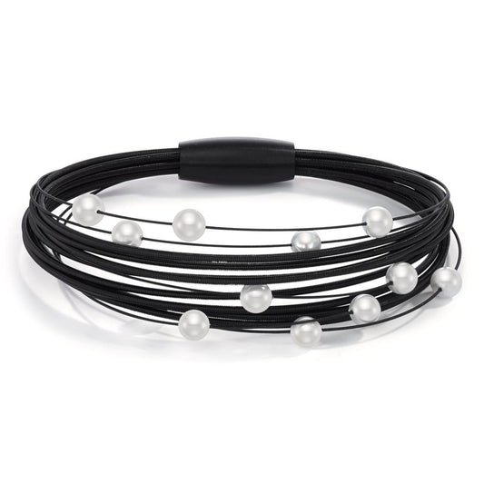 Bracelet Stainless steel Black IP coated Shell pearl 19 cm