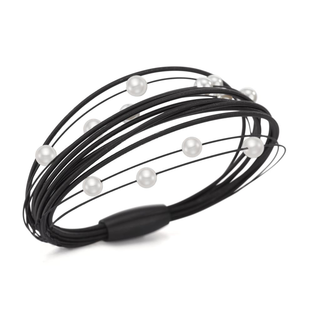 Bracelet Stainless steel Black IP coated Shell pearl 19 cm