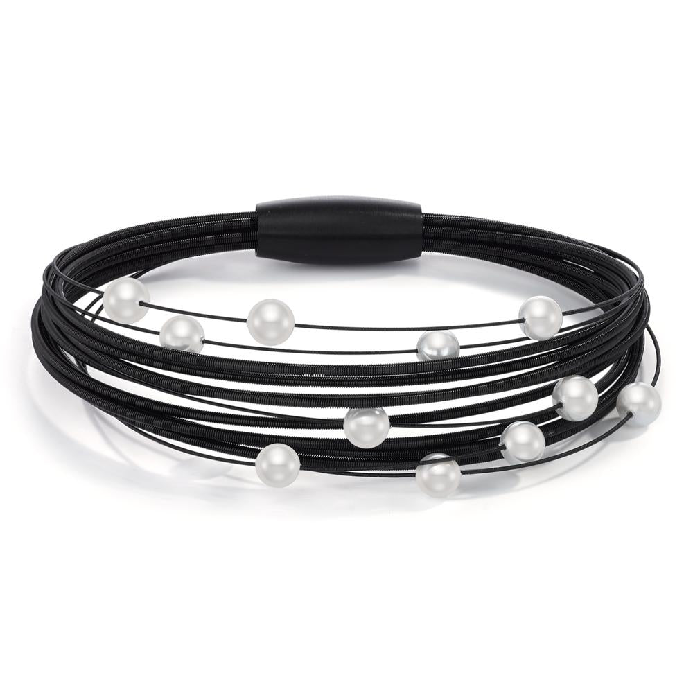 Bracelet Stainless steel Black IP coated Shell pearl 21 cm