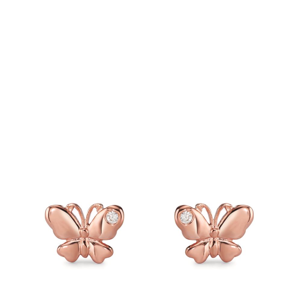 Stud earrings Silver Zirconia 2 Stones Rose Gold plated Butterfly