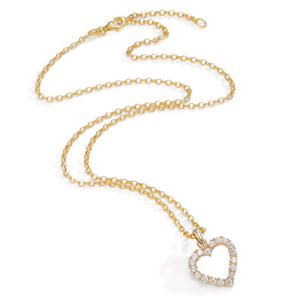 Necklace with pendant Silver Zirconia 18 Stones Yellow Gold plated Heart 40-45 cm Ø17 mm