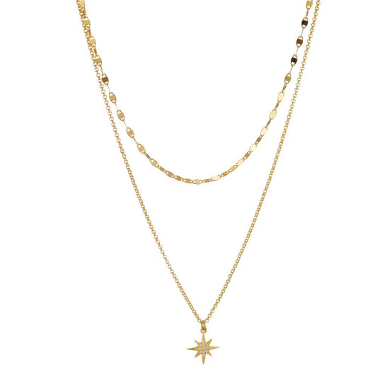 Necklace Silver Zirconia Yellow Gold plated Star 40-46 cm