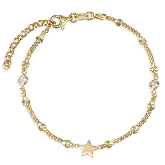 Bracelet Silver Zirconia 2 Stones Yellow Gold plated Star 16.5-19.5 cm