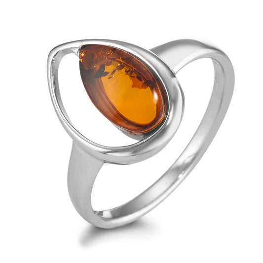 Ring Silver Amber Rhodium plated