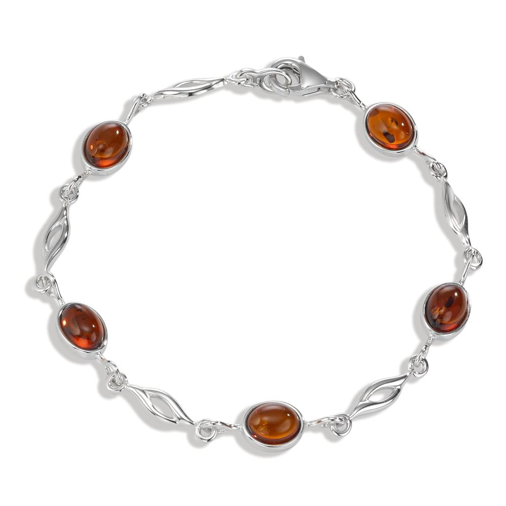 Bracelet Silver Amber 5 Stones Rhodium plated 20 cm