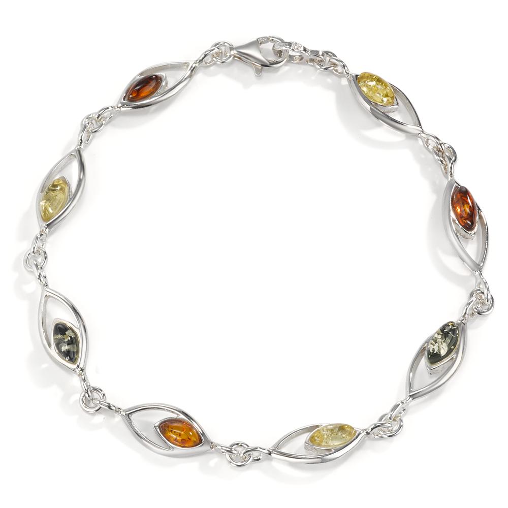 Bracelet Silver Amber 8 Stones Rhodium plated 18.5 cm