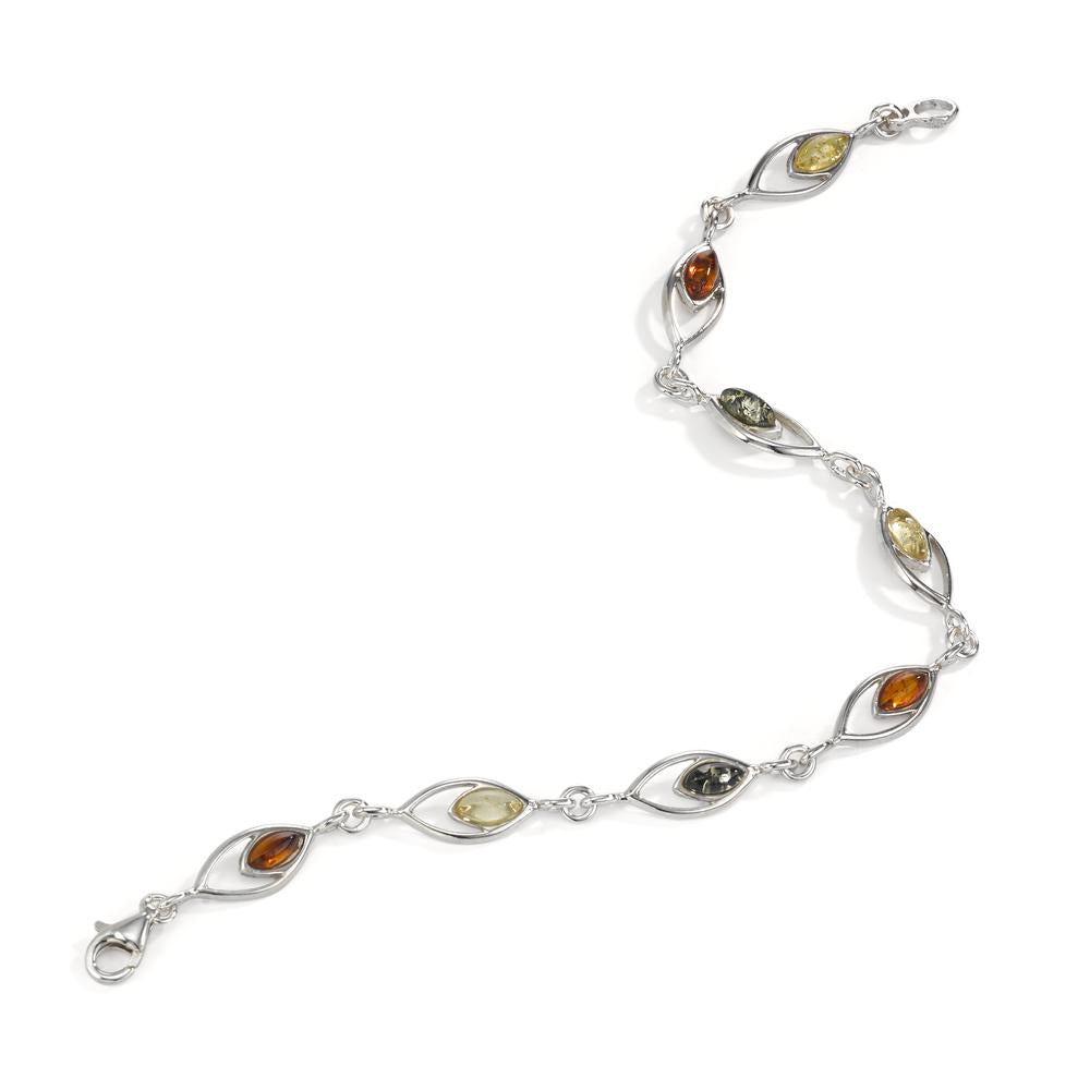 Bracelet Silver Amber 8 Stones Rhodium plated 18.5 cm