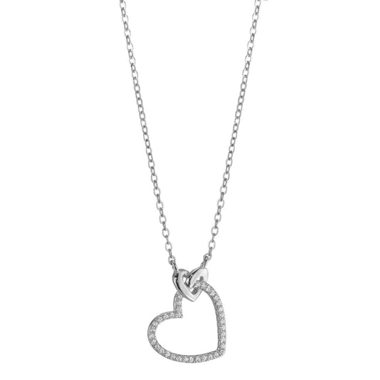 Necklace Silver Zirconia Rhodium plated Heart 40-45 cm